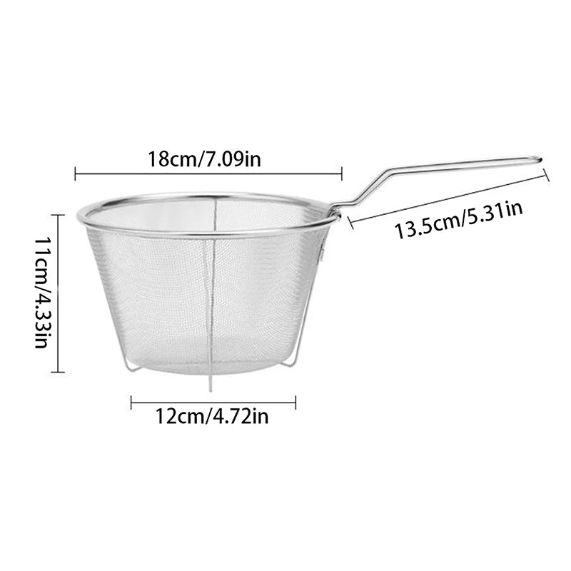 French Chip Frying Strainer Basket Stainless Steel Deep Fry Basket Kitchen Round Fryer Wire Mesh With Handle Wire Colander Nets