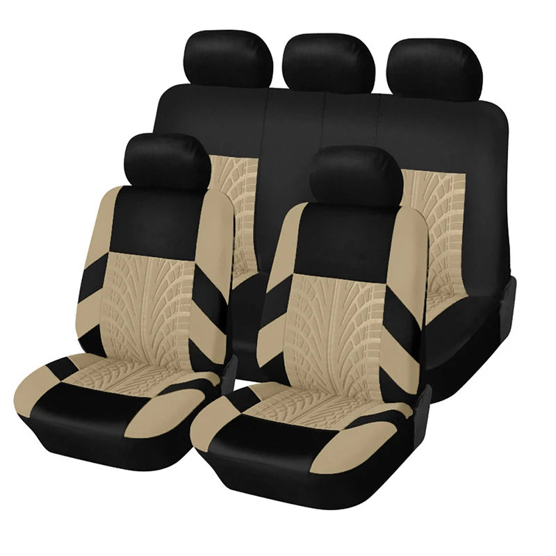 Tire Track Pressing Car Seat Covers Full Set Universal Cloth Car SUV Van Automotive Interior Covers Airbag Compatibe