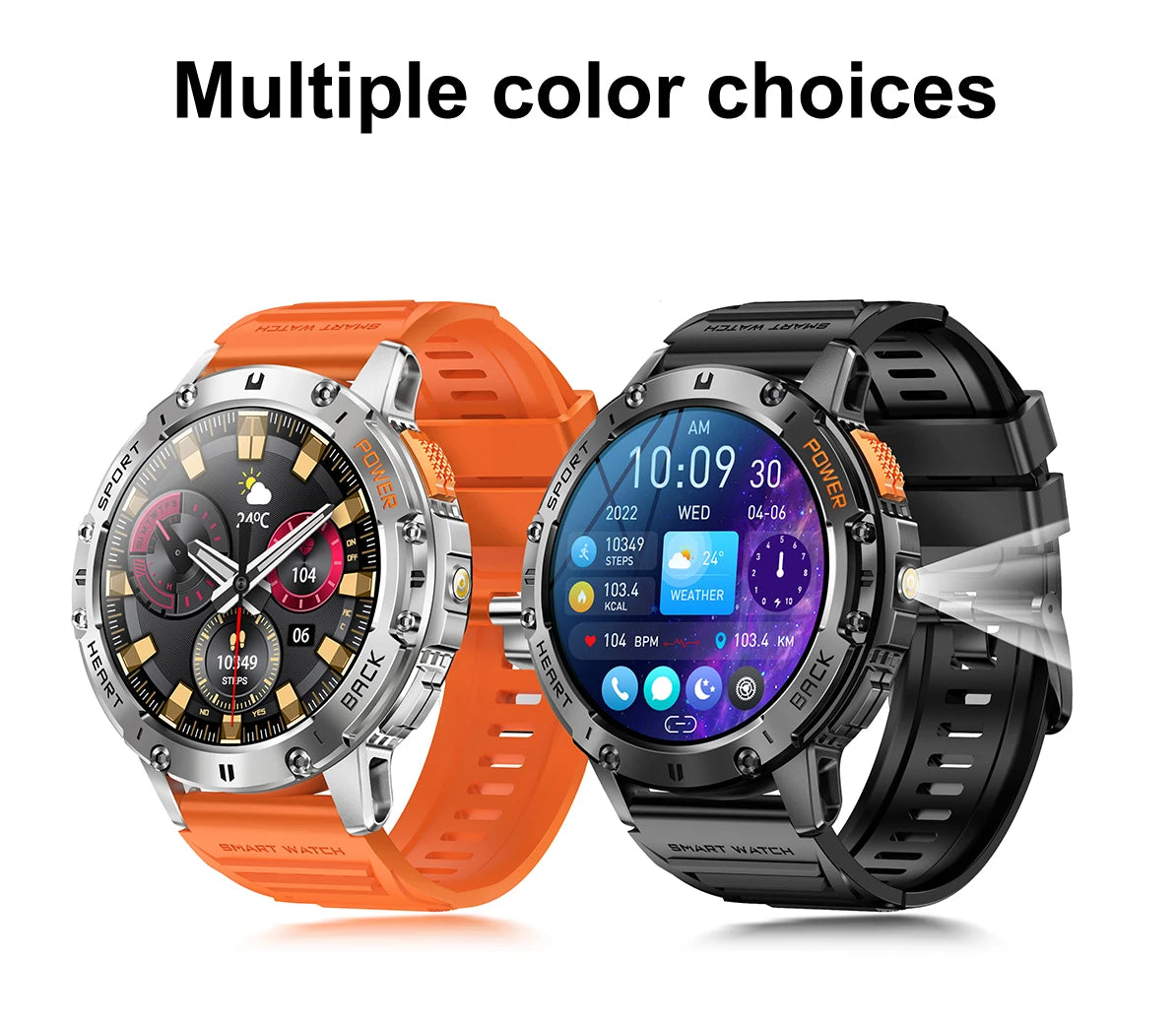 New Smart Watch Men Outdoor 530mAh Large Battery Bluetooth Call Sport Fitness Bracelet AMOLED Screen Flashlight Smartwatch