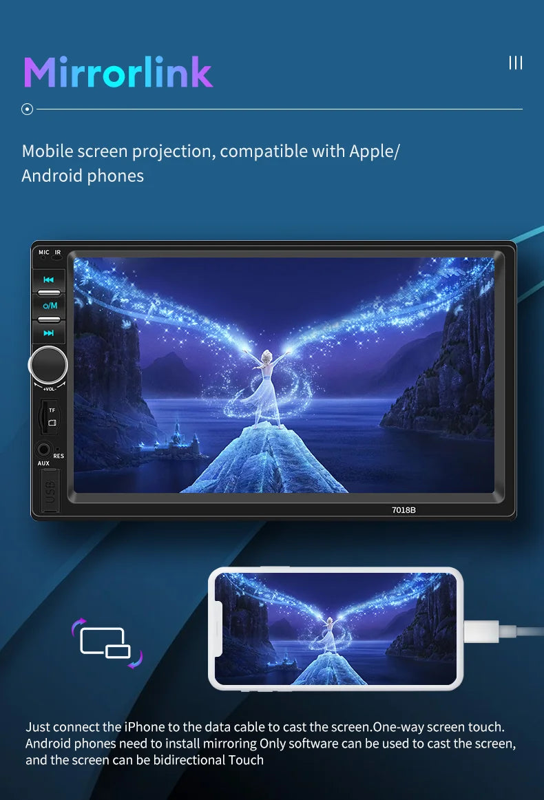 Acodo 2din Stereo 7inch Wired Carplay Radio Touch Screen Automotive Multimedia Bluetooth USB TF FM Radio Autoradio MP5 Player