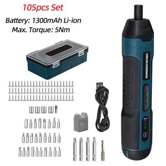 Mini Cordless Electric Screwdriver Rechargeable 1300mah Power Drill Bits Set 3.6V Household Disassembly Torque Repair Tools Kit