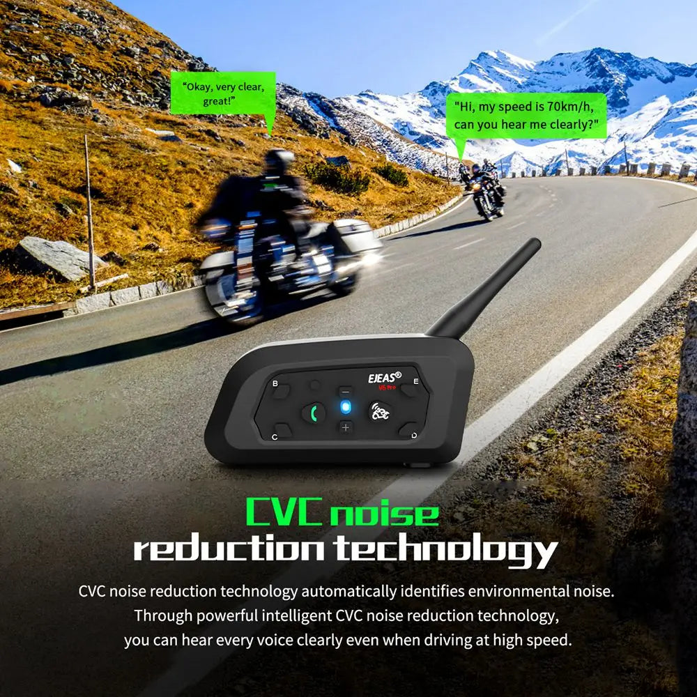EJEAS V6 PRO +/PLUS Bluetooth Motorcycle Helmet Intercom Headset with 800M BT Interphone Communicator for 6 Riders Waterproof