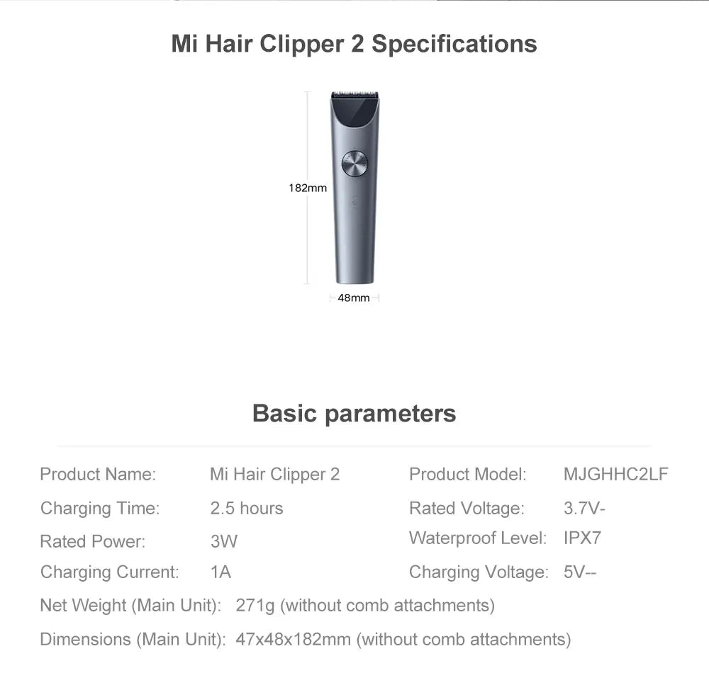 Original XIAOMI Mijia Hair Clipper 2 Men Sideburns Electric Shaver Wireless Hair Cutting Trimmer Barber Cutter