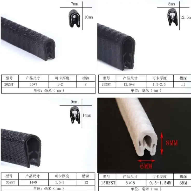1/3M U-Shaped Sealing Strip Rubber Edging Stainless Steel Protectio Door Car Dustproof Safety Iron sheet edge protection strip