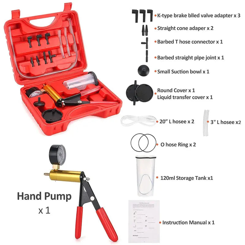 2 in 1 Brake Bleeder THand Held Vacuum Pump Test Vacuum Purge Coolant Refill Tool Gauge Adapters Auto Brake Fluid Bleeding Set