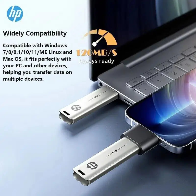 HP USB 3.1 Metal USB Flash Drive 32GB 64GB 128GB 256GB Pen Drive Creative Personality Car Music Gift High-Speed USB PenDrive