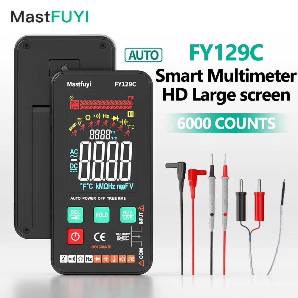 MASTFUYI Smart Digital Multimeter NCV Temperature Capacitance Tester 5999 Counts True RMS Auto Range DC/AC Voltage Meter