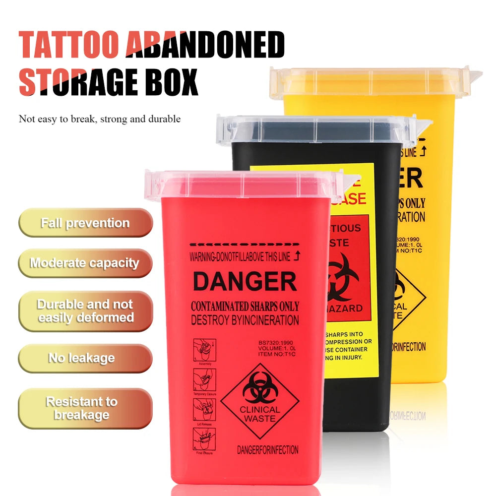 1L Tattoo Sharps Collection Bucket Storage Container Needle Disposing Sharps Blades Eyebrow Trimmers Glass Fragments Storage Bo