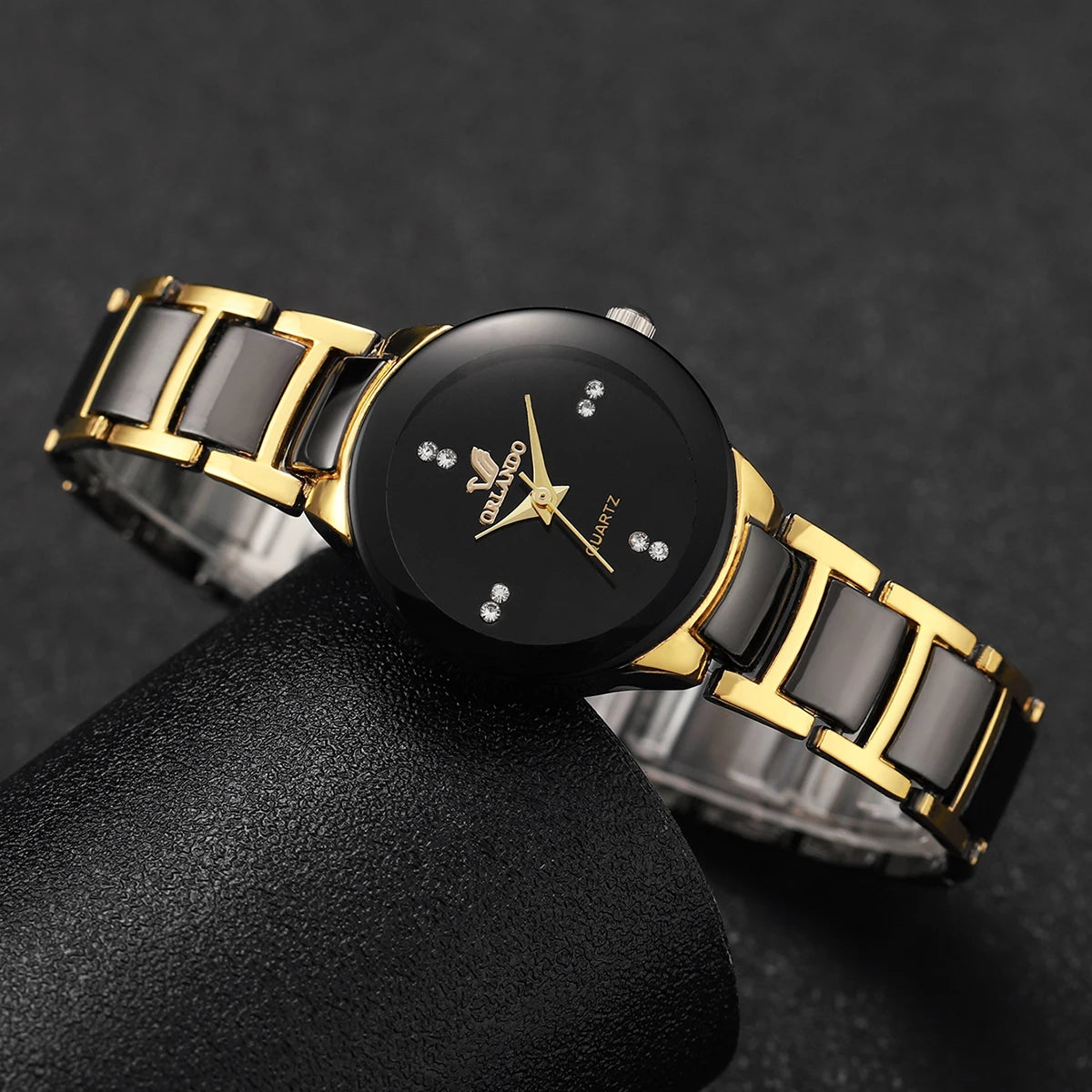 2PCS Couple's Watches Fashion Stainless Steel Band Men Women Analog Quartz Watches Set