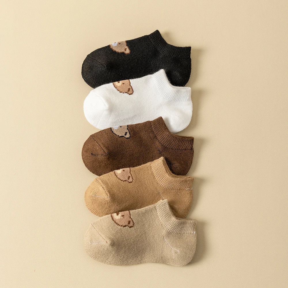 5 pairs Baby Socks Toddler Low-cut Ankle Socks Cute Cartoon Bear Pattern Socks for Boys and Girls aged 0-5 all season collection