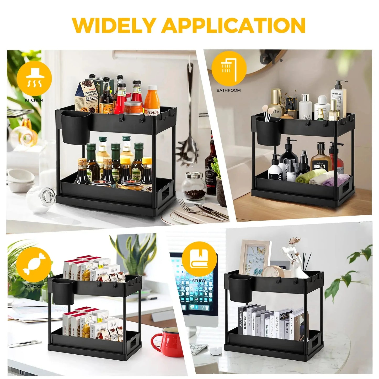 Organization and storage under the sewer, kitchen finishing rack with double sliding drawers, multifunctional storage rack shelf