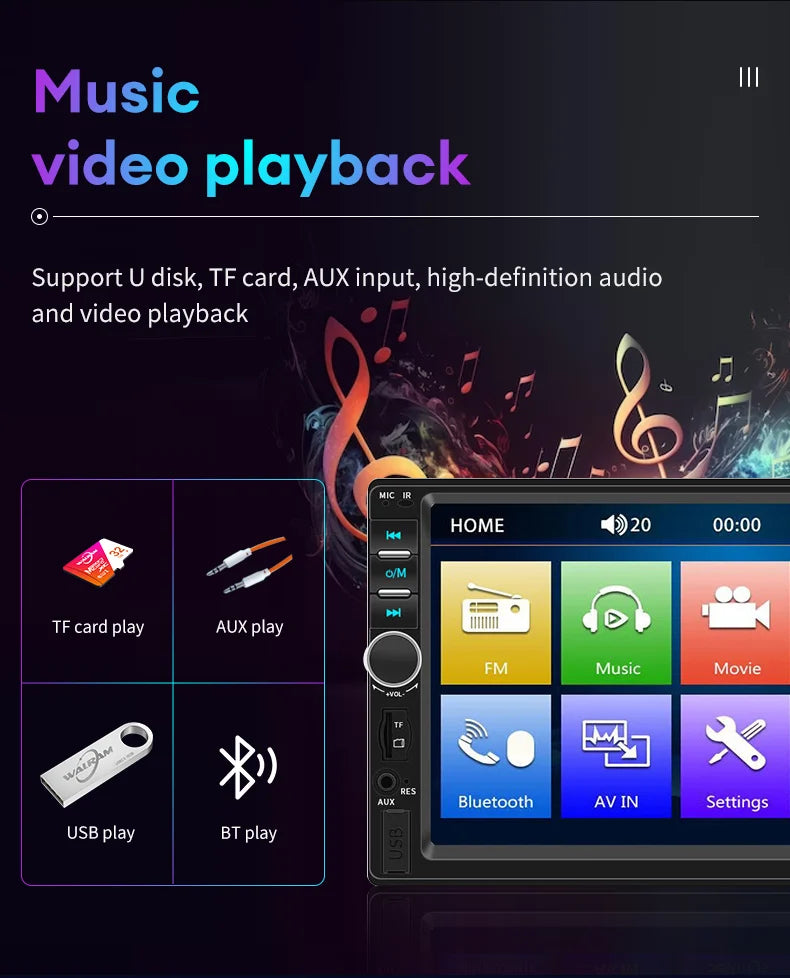 Acodo 2din Stereo 7inch Wired Carplay Radio Touch Screen Automotive Multimedia Bluetooth USB TF FM Radio Autoradio MP5 Player
