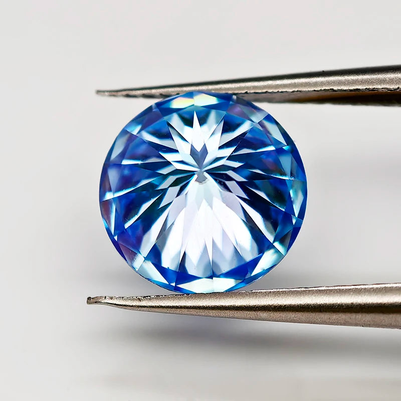 Klein Blue Round Plum Blossom Cut Moissanite Stone 1.0-3.0ct VVS1 GRA Certified Moissanita Lab Diamond Pass Diamond Tester