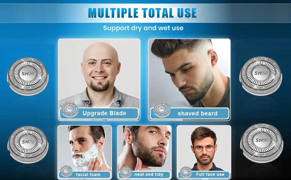 6pcs SH30 50 70 90 Replacement Head Compatible with Philips Norelco Series 3000/2000/1000