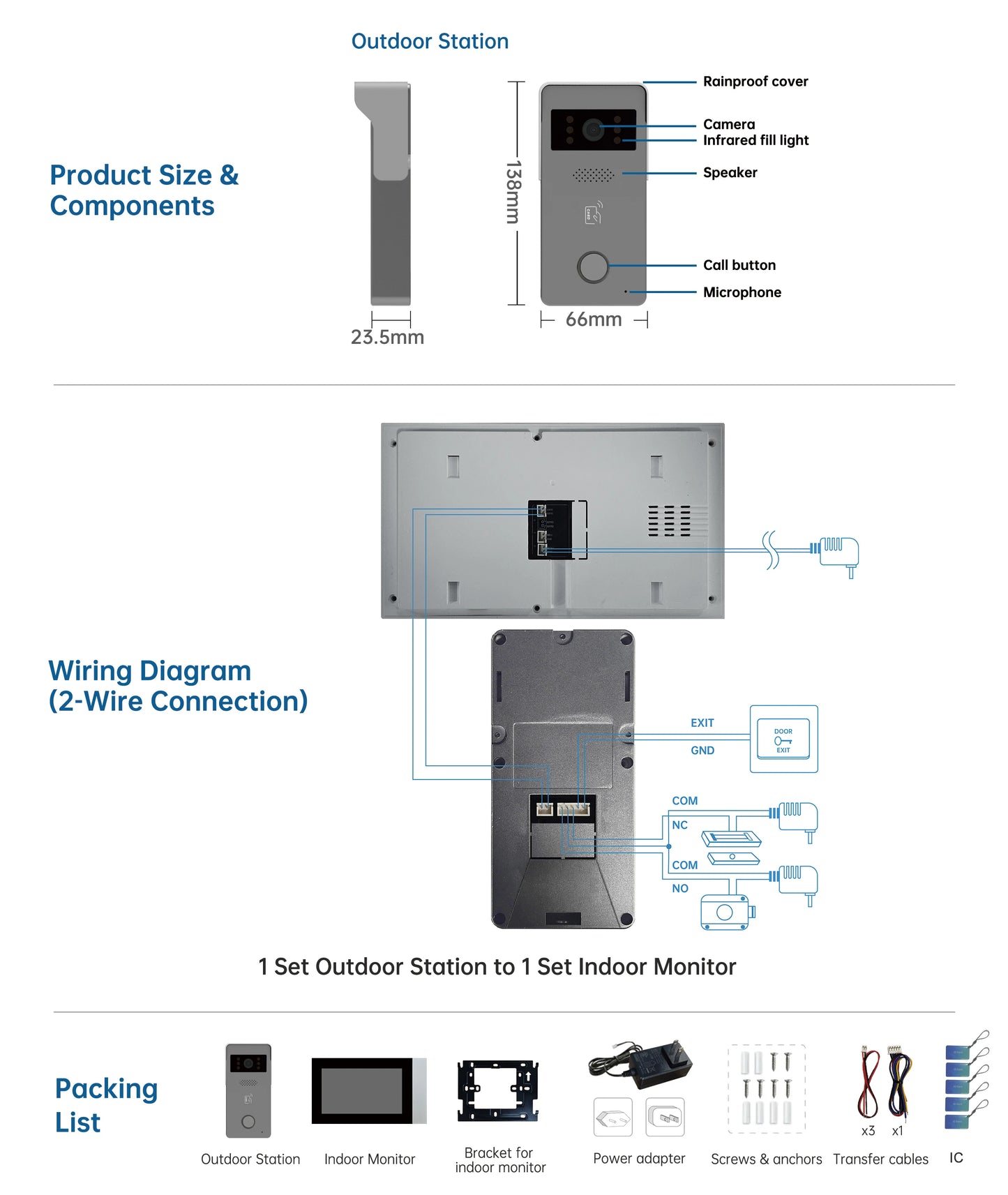 2 Wire Smart Home Tuya Wifi 1080P Video Intercom Video Door Phone 7'' Color Touch Screen Camera Doorbell Door Security System