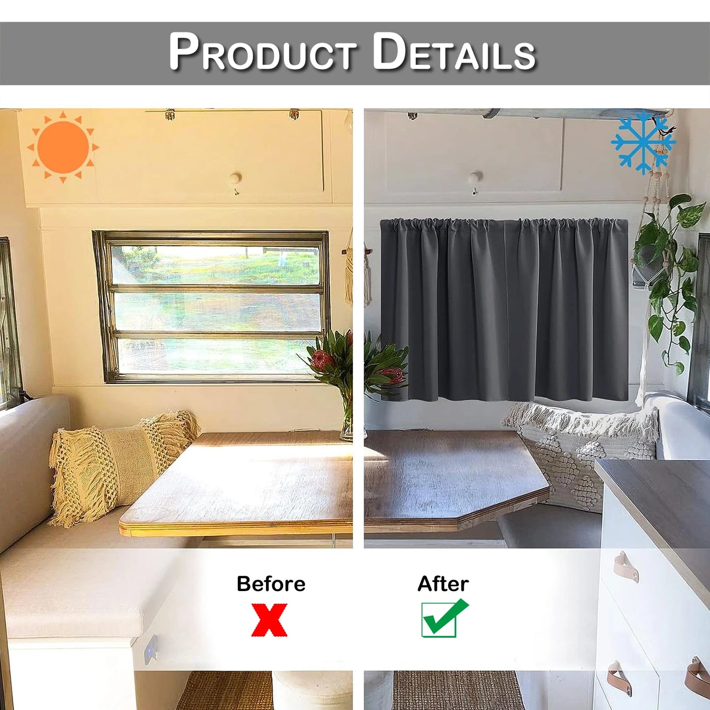 2 Panels Short Curtains for Kitchen RV Curtain Tiers 100% Blackout Drapes Rod Pocket Light Block Privacy Small Window Curtains