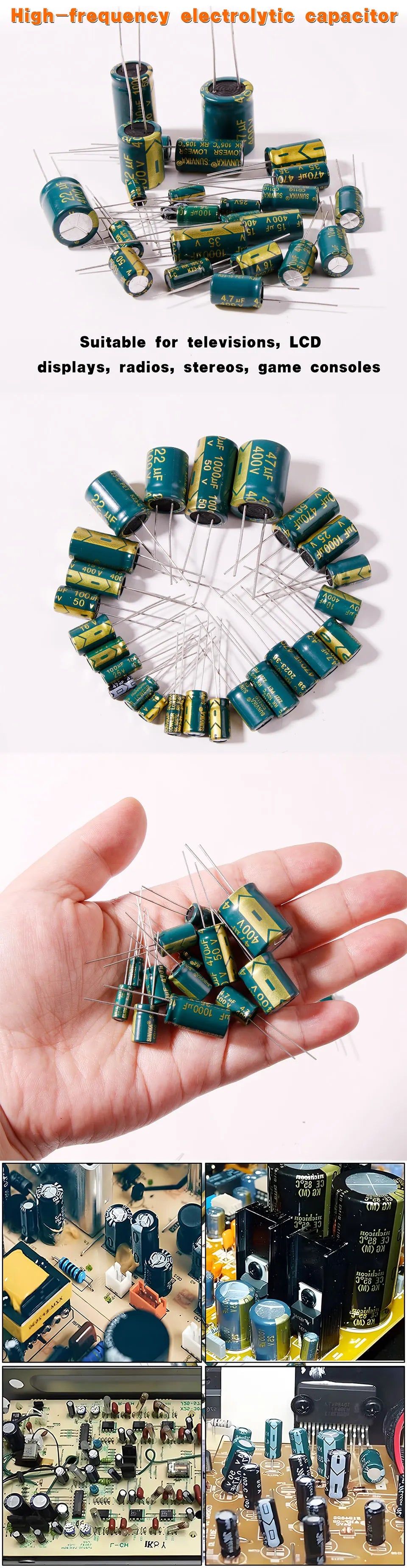 5-100pcs High Frequency Aluminum Electrolytic Capacitor 10V 16V 25V 35V 50V 400V for TV, LCD Monitor, Game