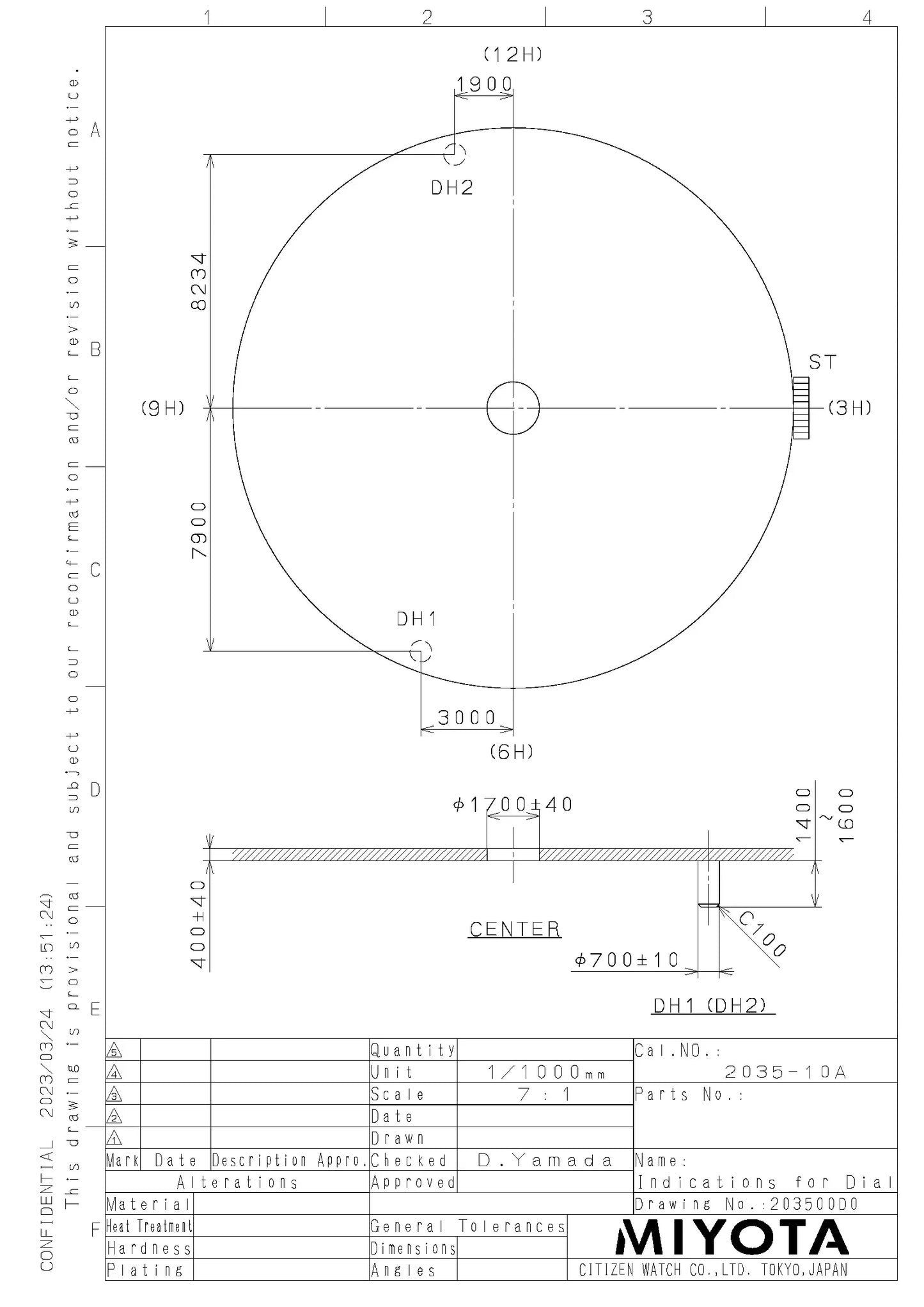 Miyota 2035 Standard|Quartz Movements White 3 Hands Size:6 3/4×8''' Heigh:3.15mm -YOUR ENGINE- Metal movement made in Japan.
