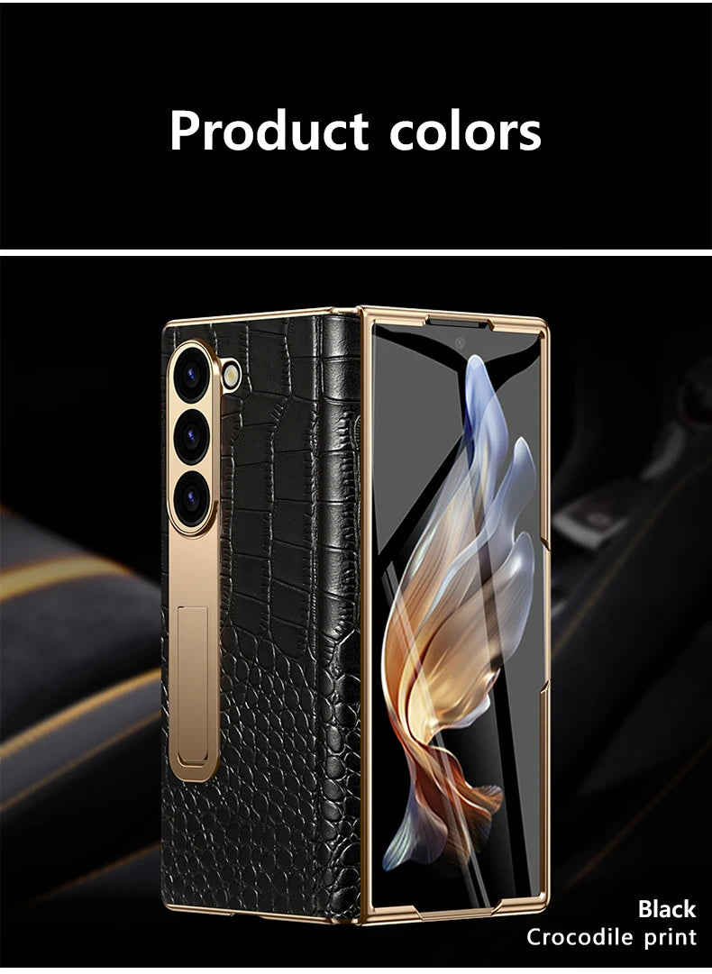 For Samsung Z Fold 7 6 5 4 3 Genuine leather Magnetic Hinge Full protective phone Case holder Kickstand fold6 Shockproof Cover