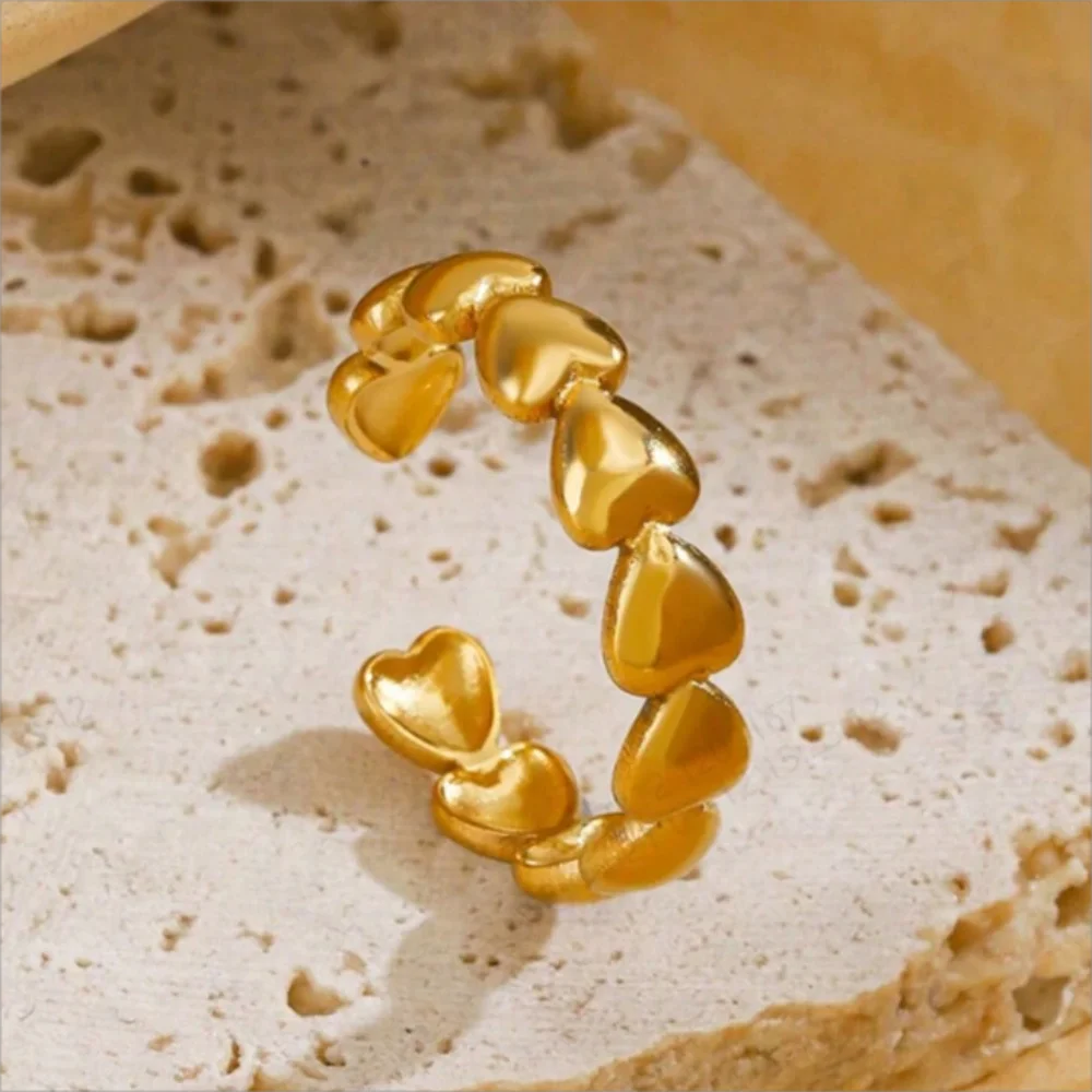 1/3PCS Adjustable Full Circle Hollow Heart-Shaped Open Cuff Ring Stainless Steel Jewelry Irregular Stackable Rings For Women