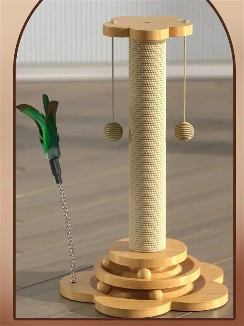 Durable Sisal Cat Scratcher Turntable with Funny Stick Balls Solid Wood Cat Toy Scratching Board Pet Supplies Climbing Frame