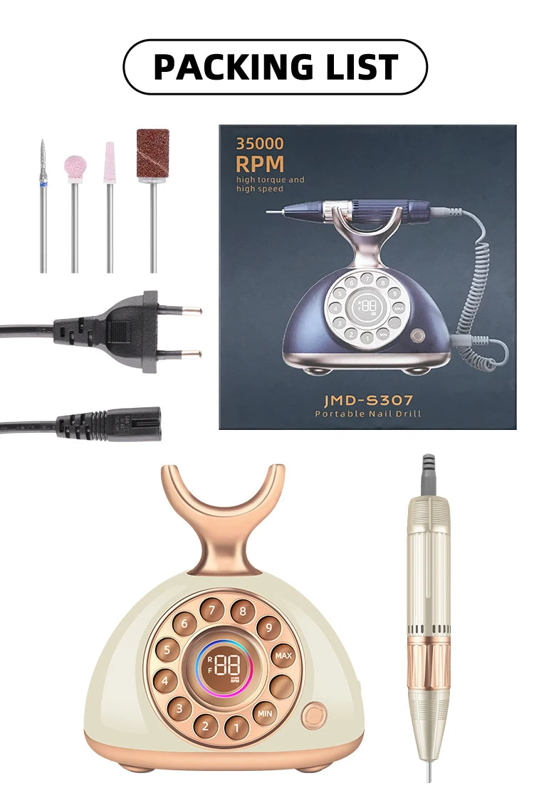 Elegant Nail Drill 35000 RPM Remember Speed Electric File High Powerful Manicure Machine for Nail Art Salon Professional Drill