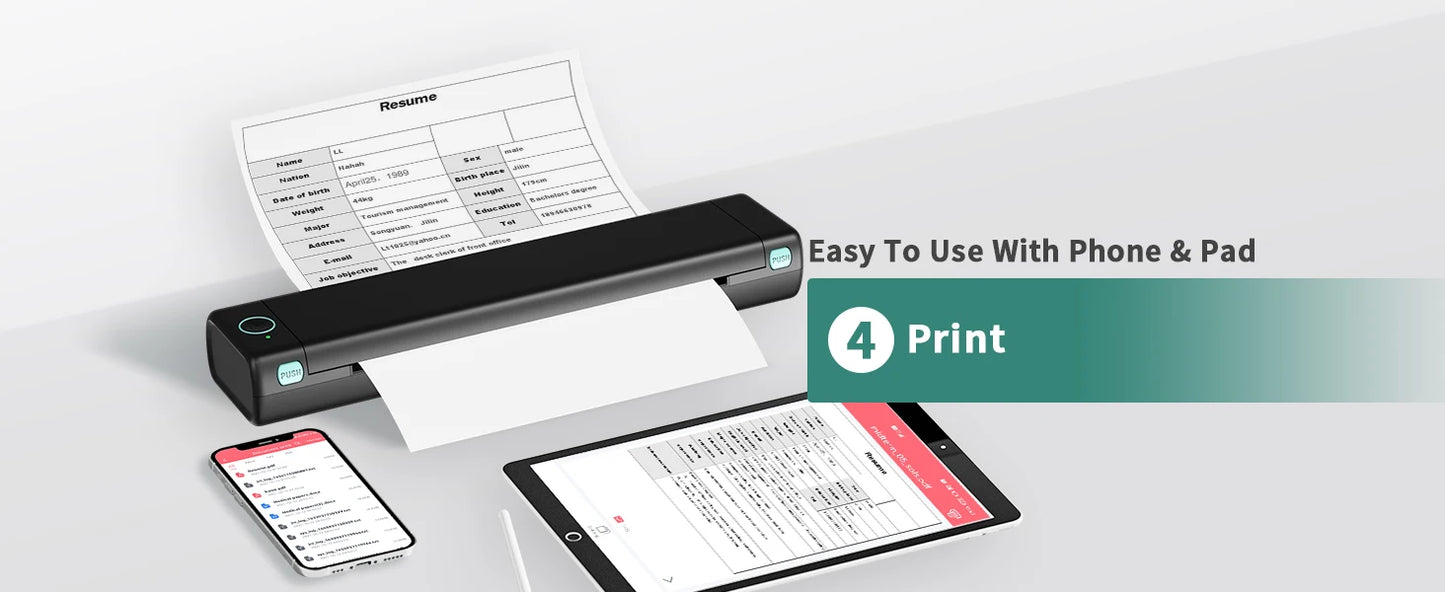 Phomemo M08F A4 Paper Printer Portable Thermal Printer Bluetooth Mobile Printer Compatible with Android & iOS Phone & Laptop