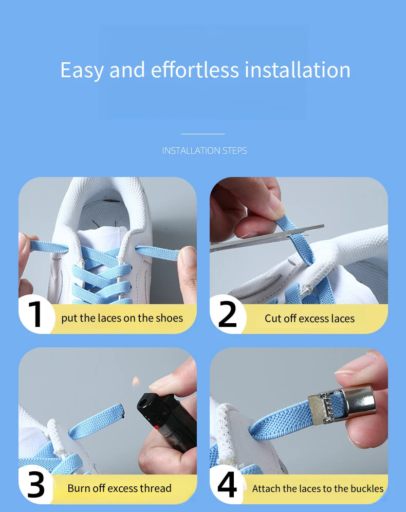 New Press Lock Shoelaces without ties Elastic Laces Sneaker 8MM Widened Flat No Tie Shoe laces Kids Adult Shoelace for Shoes