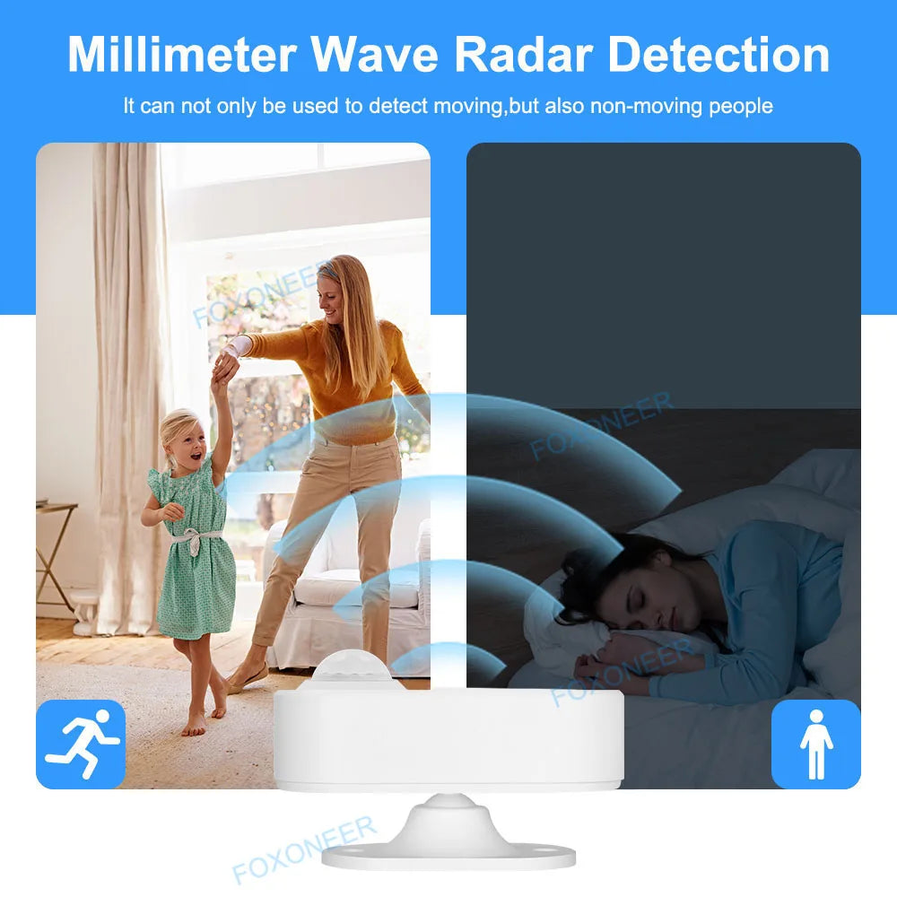 Tuya Zigbee Human Presence Detector,Luminance/Distance Detection, Smart PIR Motion Sensor Support Zigbee 2mqtt Home Assistant