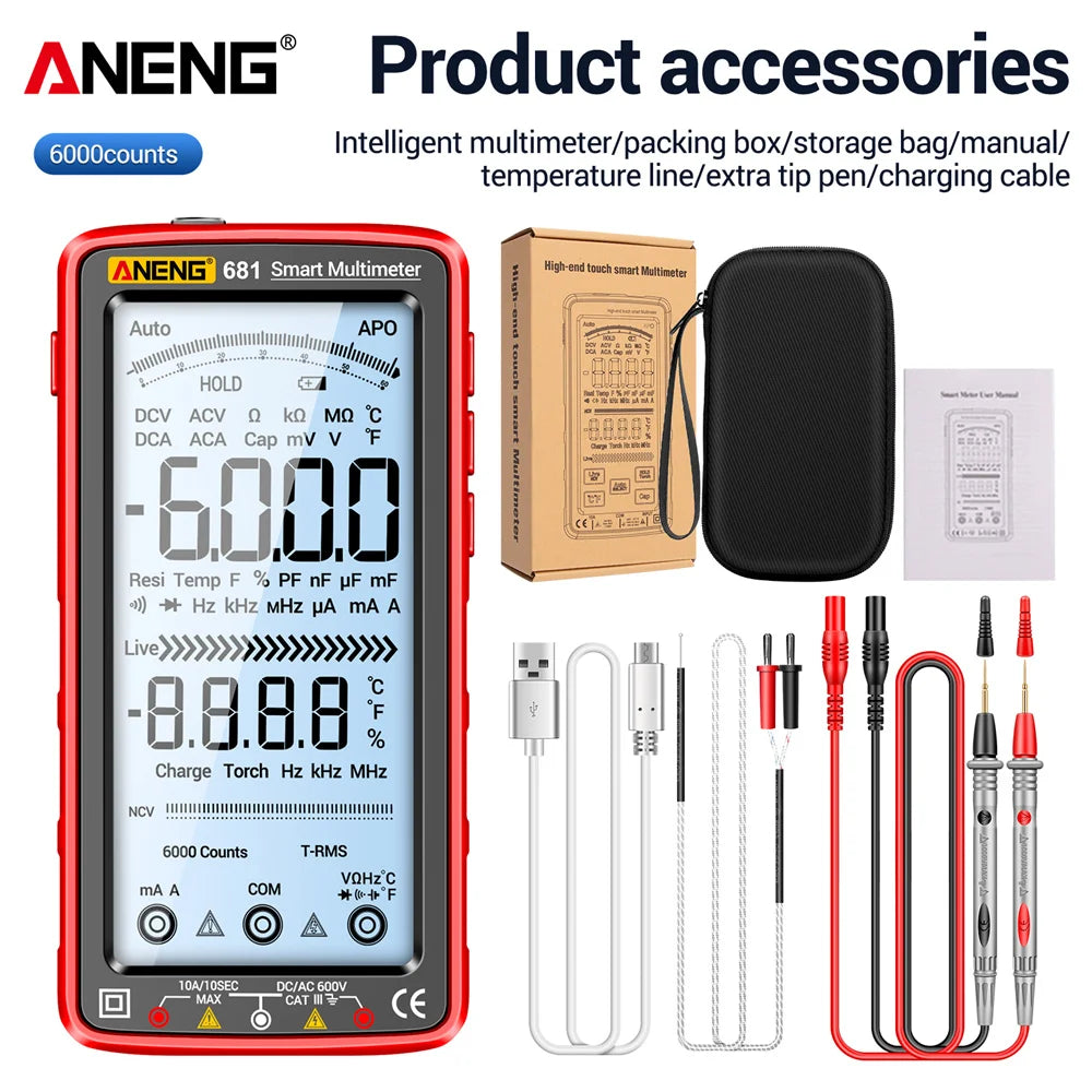 ANENG 681 Rechargable Digital Professional Multimeter Non-contact Voltage Tester AC/DC Voltage Meter LCD Screen Current Tester