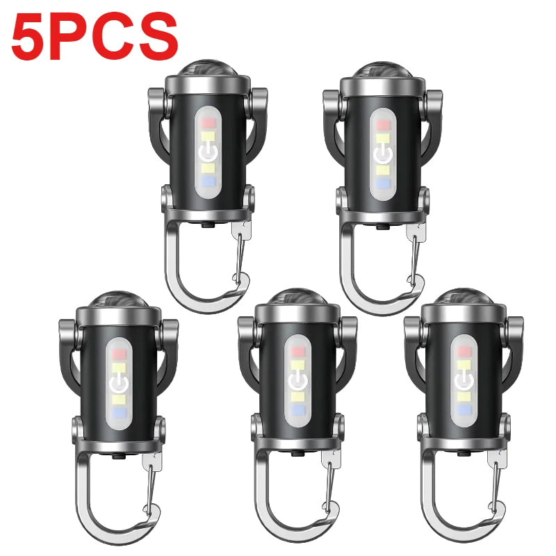 Rechargeable Keychain Flashlights Multifunction COB Work Light 6 Modes Emergency Keychain Light for Walking Searching Hiking