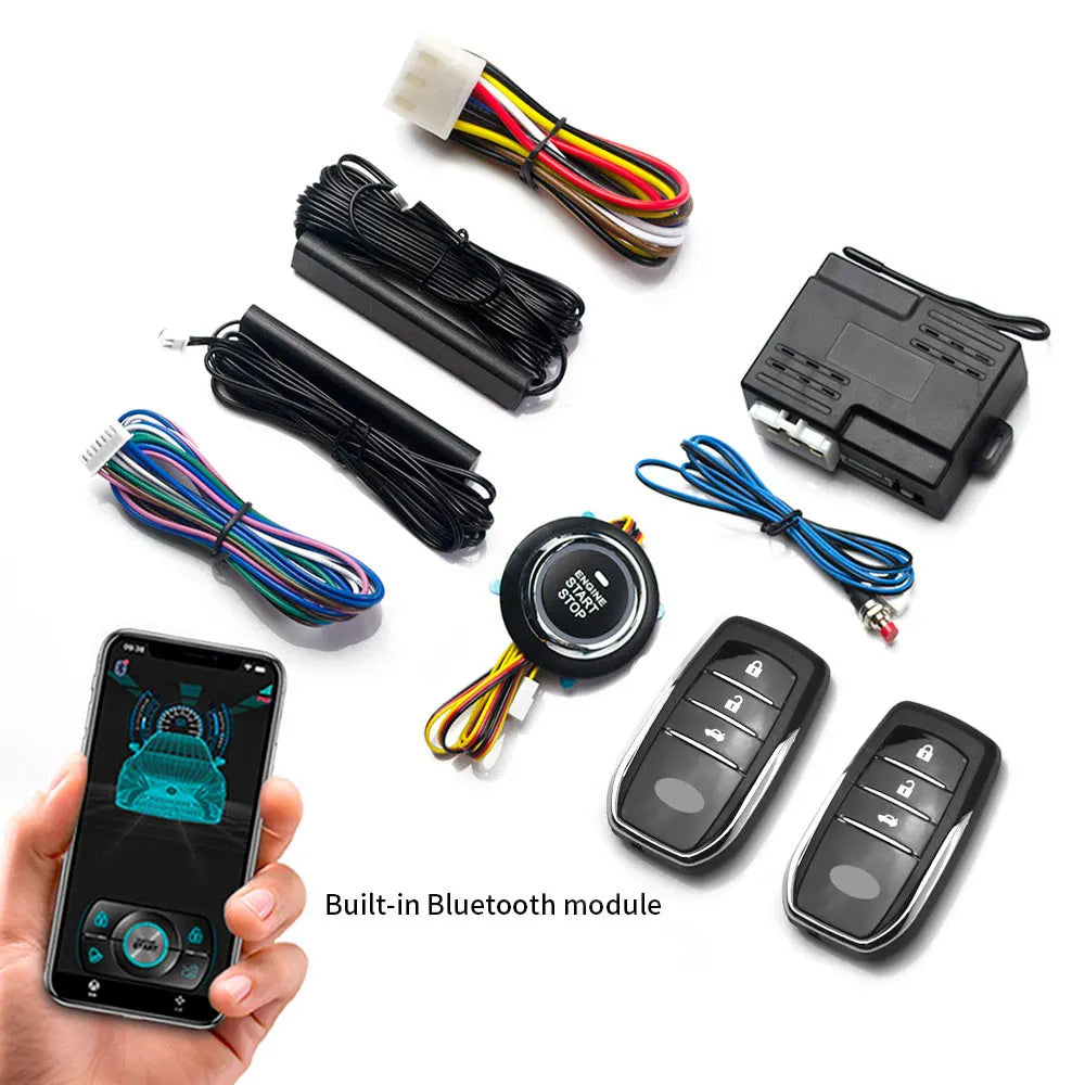 Universal Car Push Button Start Stop Keyless Entry Starter System Cell Phone Bluetooth APP PKE Remote Control Ignition Car Alarm