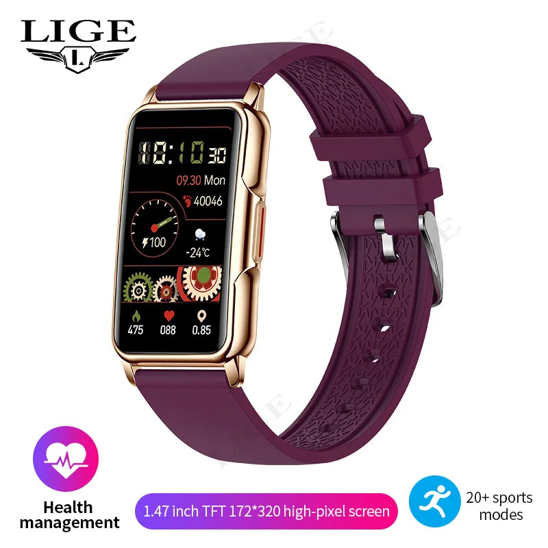 LIGE New Fashion Smart Watch Ladies Message Push Blood Pressure DIY Custom Dial Sports Bracelet Waterproof Men Smartwatch Women