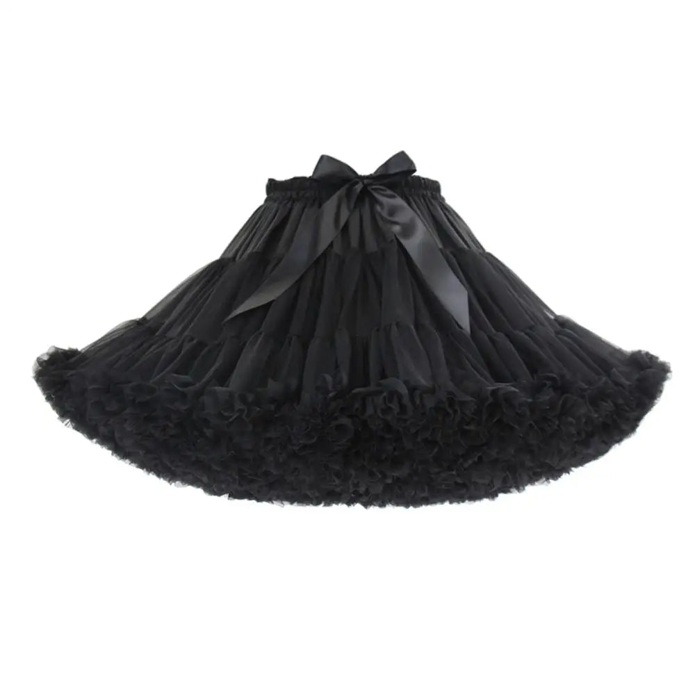 Womens 3-Layered Pleated Tulle Petticoat White Black Pink RedTutu Puffy Party Cosplay Skirt