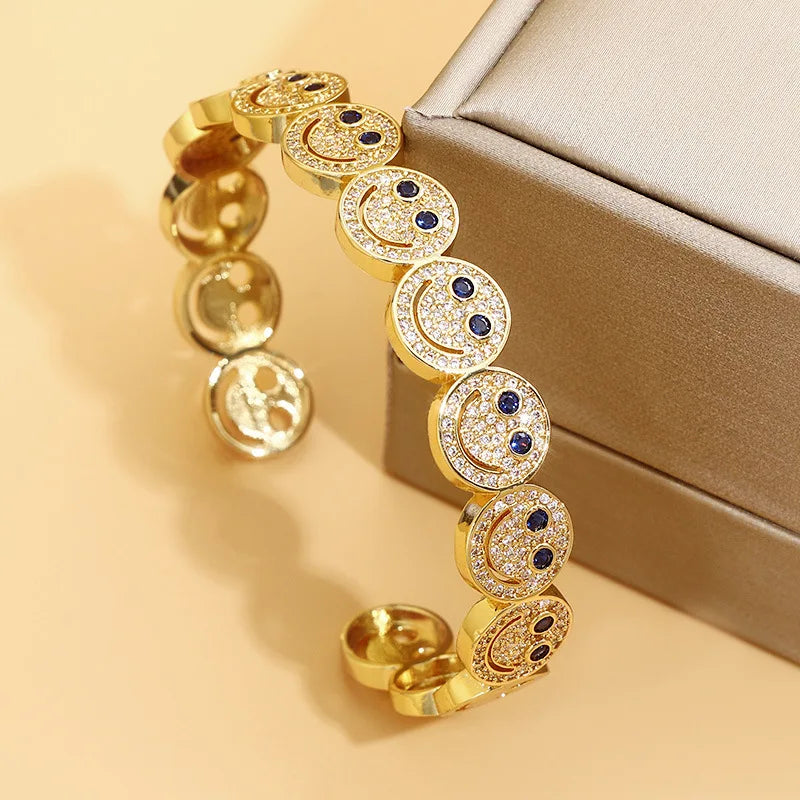 New Stylish Round  Cuff Bangle Bracelet Copper Gold Plated Cubic Zirconia Charm Party Women Men Gifts Jewelry Access
