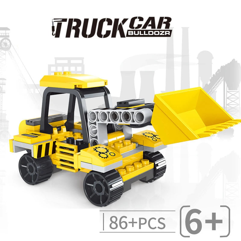 NEW Heavy Engineering Cement Mixer Fire Engine Mini Loader Truck Police Car Classic Model Building Blocks Sets Bricks Toy City