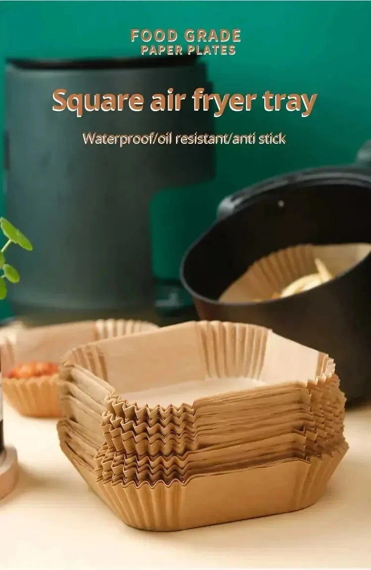 50pcs/set Air Fryer Paper Disposable Paper Oil-proof Parchment Wood Liner Non-Stick Mat Cheesecake Air Fryer Accessories