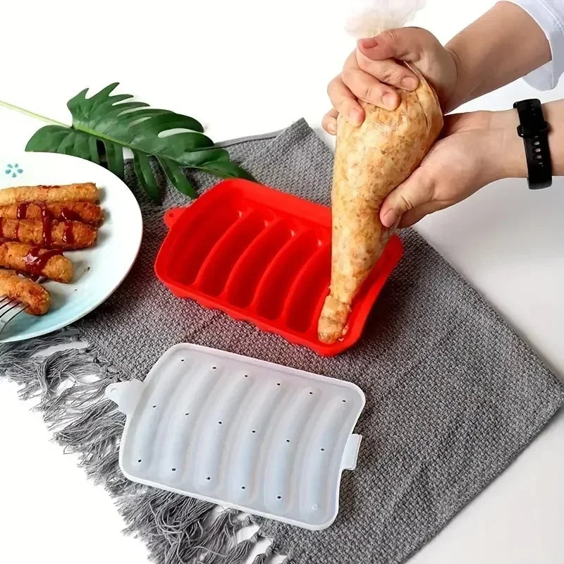 Sausage Maker Mould 6 Cavity Silicone DIY Ham Hot Dog Making Moulds With Lid Kitchen Household Sausages Cake Baking Tools Molds