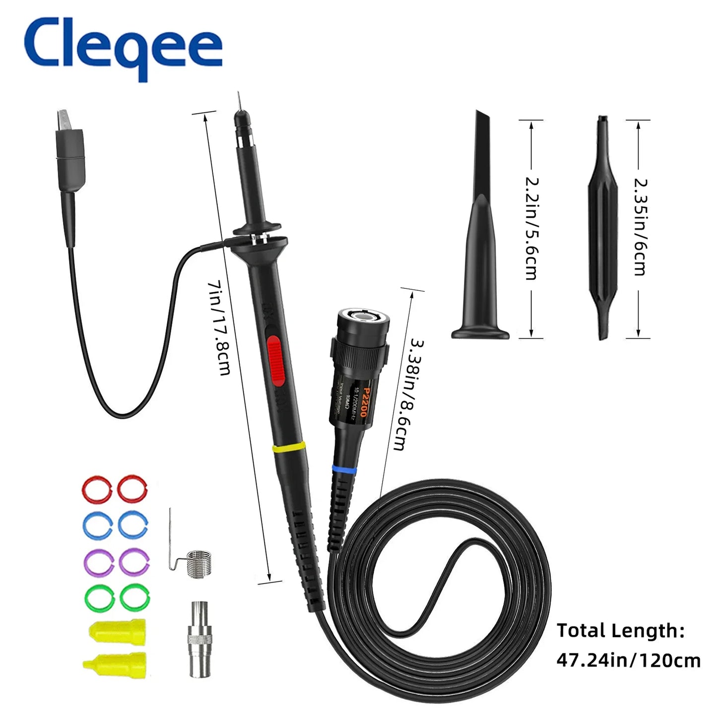 Cleqee P2200 2pcs 200MHz Oscilloscope Probe X1/X10 Safe BNC Test Lead Clip kit 10:1 Probe