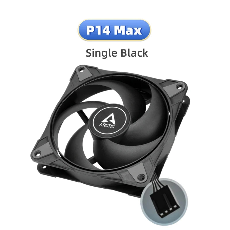 ARCTIC P14 Max Black High-Performance 140mm Case Fan, PWM Controlled 400–2800 RPM, Optimised for Static Pressure