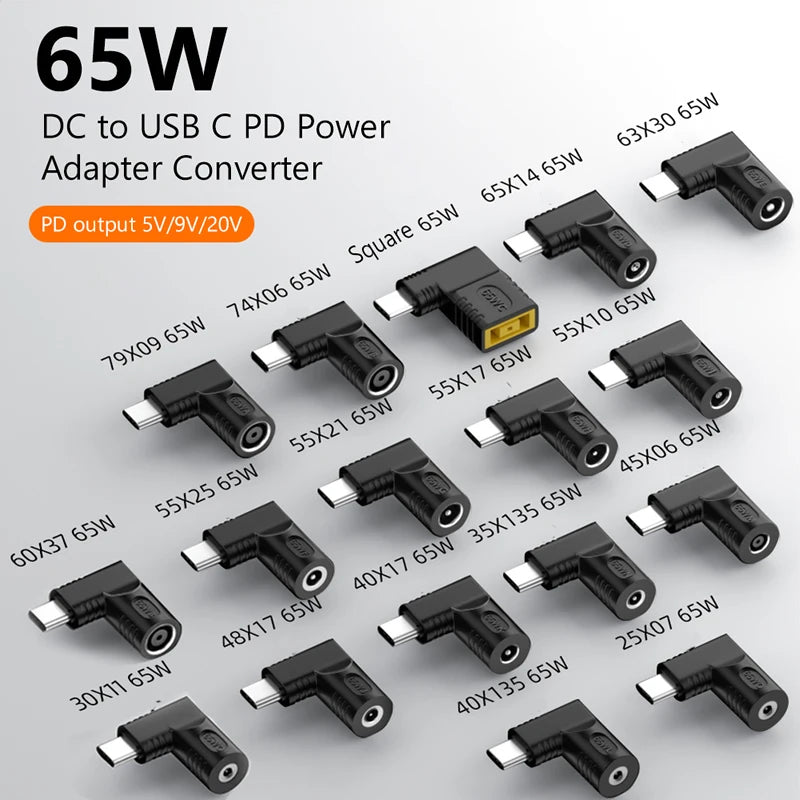 PD 65W Laptop Power Connector DC Jack Female to USB Type C Male Output Fast Charging Adapter for MacBook Tablet Switch Phone