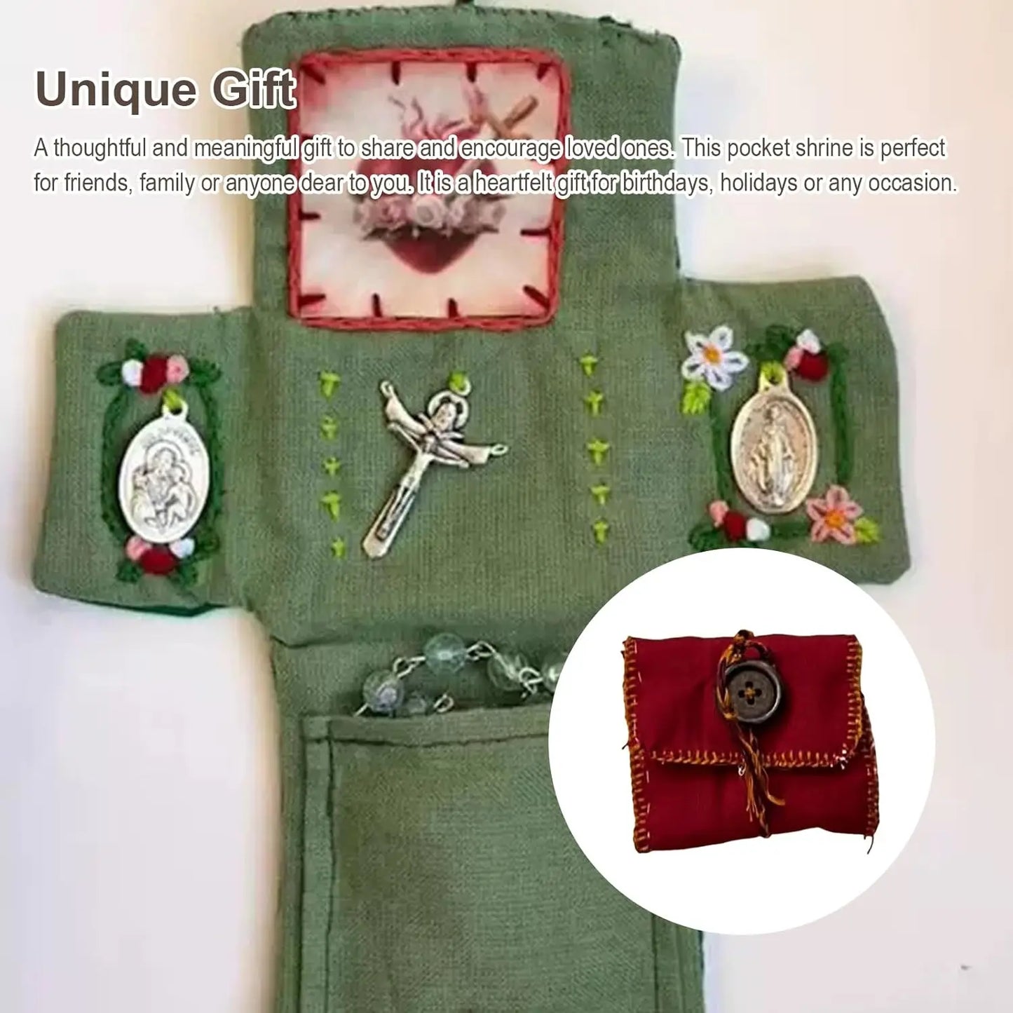 Pocket Shrine with Silver Cross Included Inside,  Mini Prayer Quilt with Cross Inside, Encouragement Christian Spiritual Gifts
