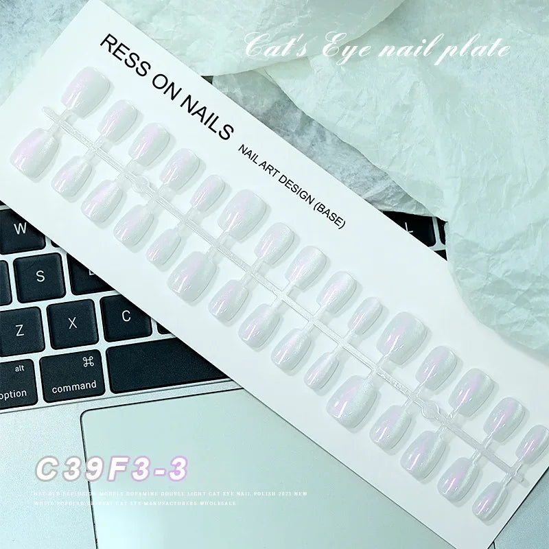 New 30Pc Cat Eyes Effect Press On Nails UV Gel Magnetic Cat Eye Fake Nails Handmade Artificial Nail Tips with Adhesive for Girls