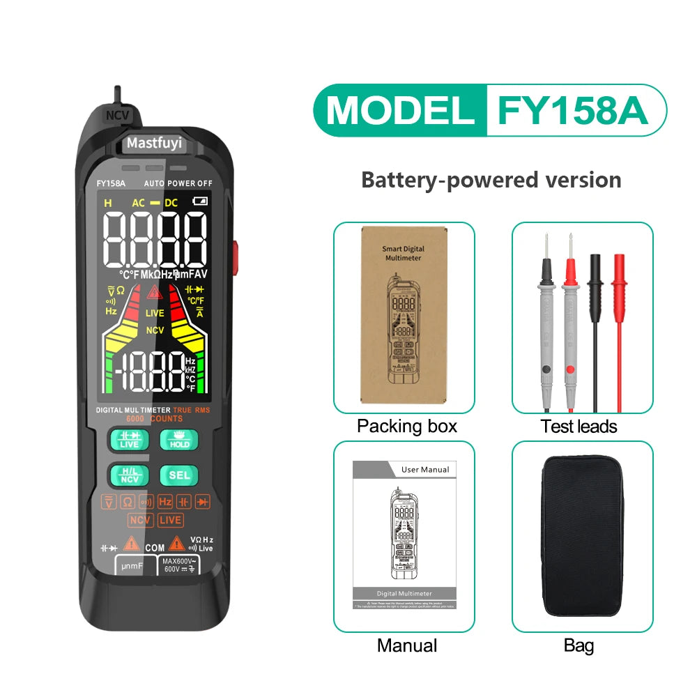 MASTFUYI Multifunction Digital Multimeter AC & DC Voltage & Current, Resistive Capacitance True RMS, Rechargeable Multimeter