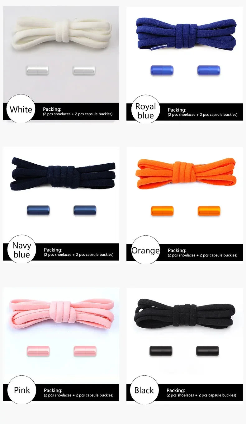 Elastic laces Sneakers Colorful Options No tie Shoelace for Sports Round Shoelaces without ties Kids Adult Shoes Accessories