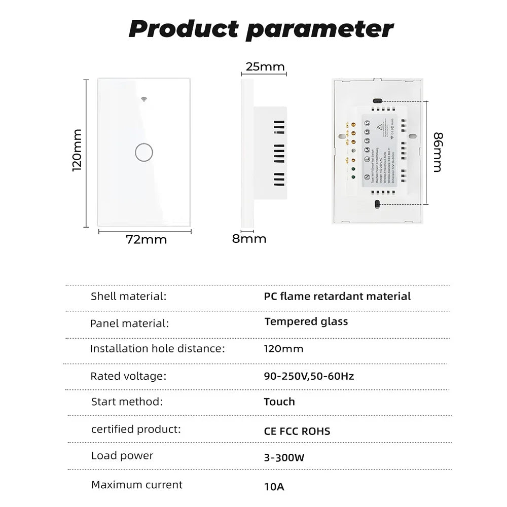 Tuya WIFI Smart Home Switch Light Wall US/EU Glass Touch Panel Voice Wireless Remote Control by Alexa Google Home