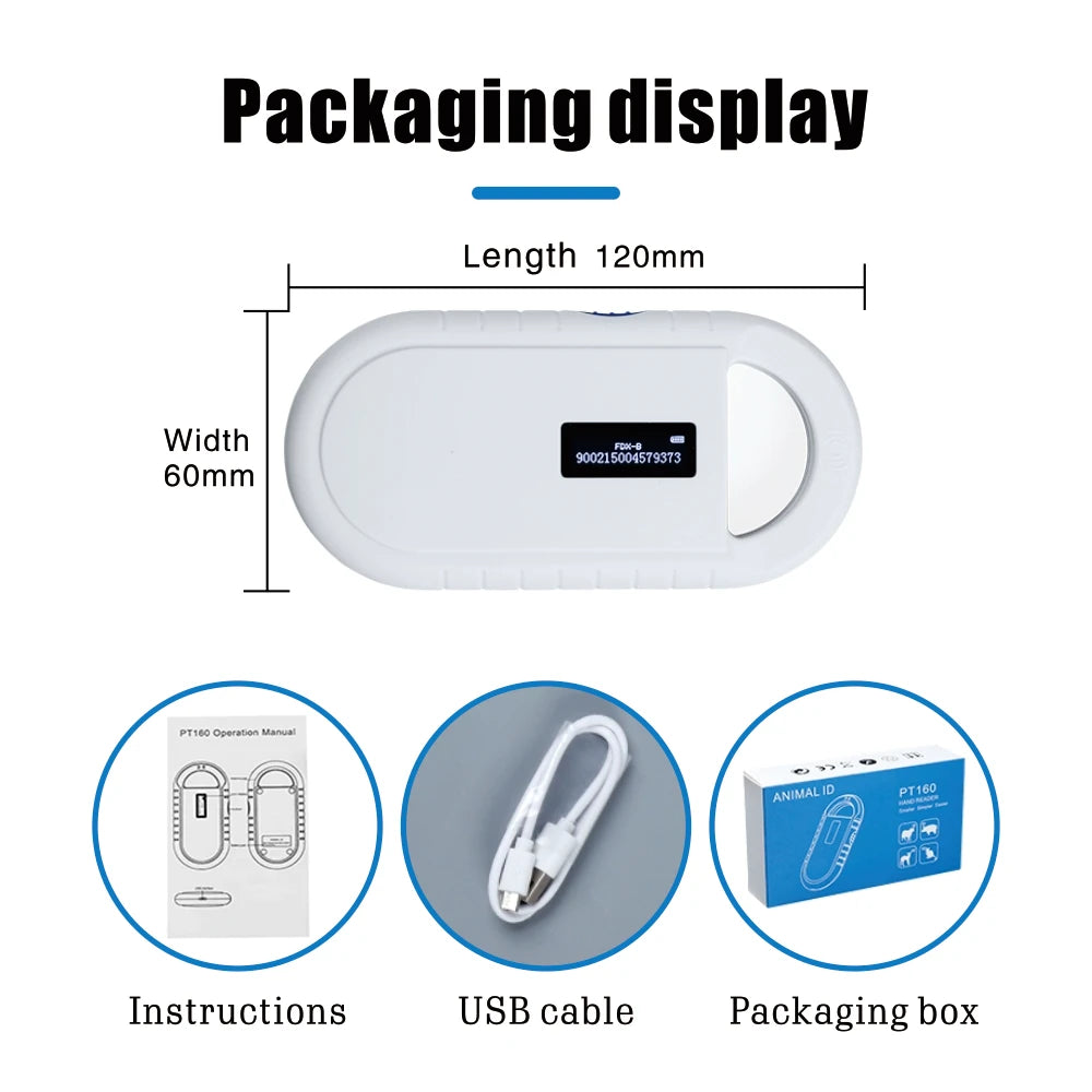 Pet ID Scanner 134.2Khz Chip Transponder FDX-B Pet Scanner ISO11784/5 Animal ID USB Dog Cat Horse Handheld Microchip Reader