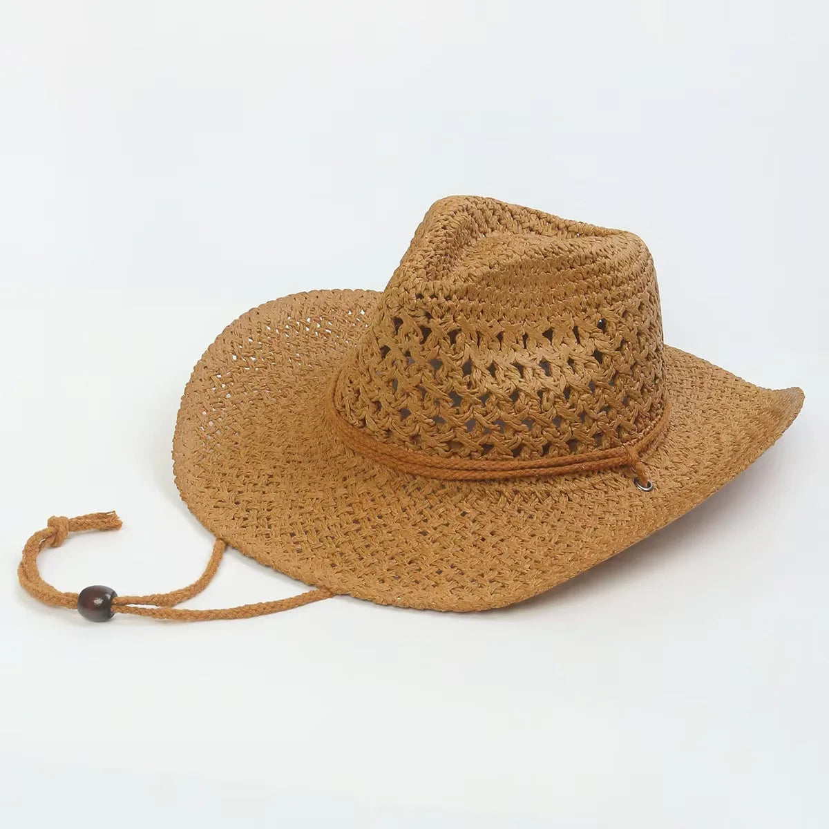 New Fashion Hollowed Handmade Cowboy Straw Hat Round Collapsible Western Cowboy Beach Hat Photo Props Western Sunshade Cap