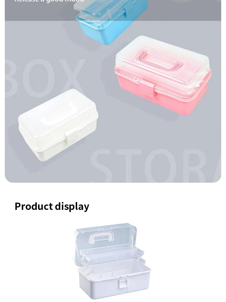 Three-layer Transparent Plastic Craft Storage Box, Sewing Storage Box, Folding Tool Box, Art Student Miscellaneous Storage Box