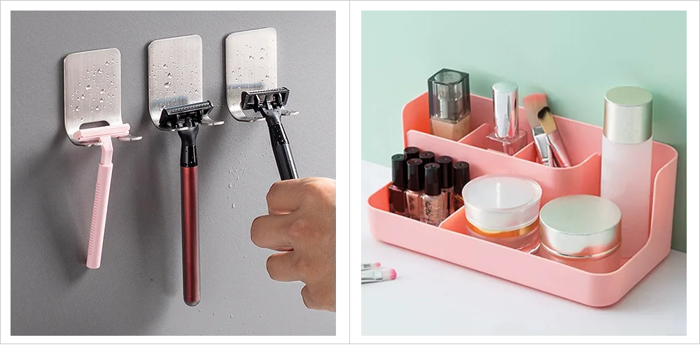 Adhesive Razor Hook Shaving Shaver Shelf Storage Holder for Bathroom Kitchen Organizer